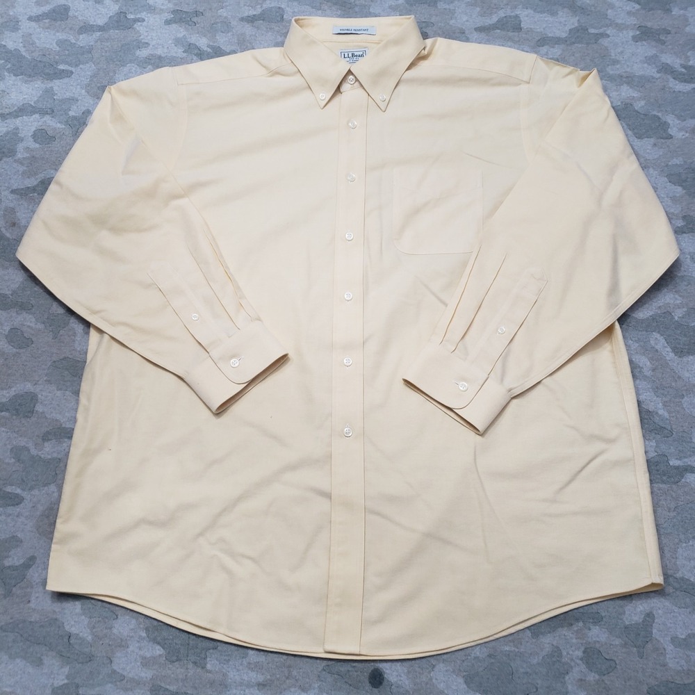 L.L. Bean Shirt Mens 17-34 Yellow‎ Wrinkle Resistant Long Sleeve Button-Up